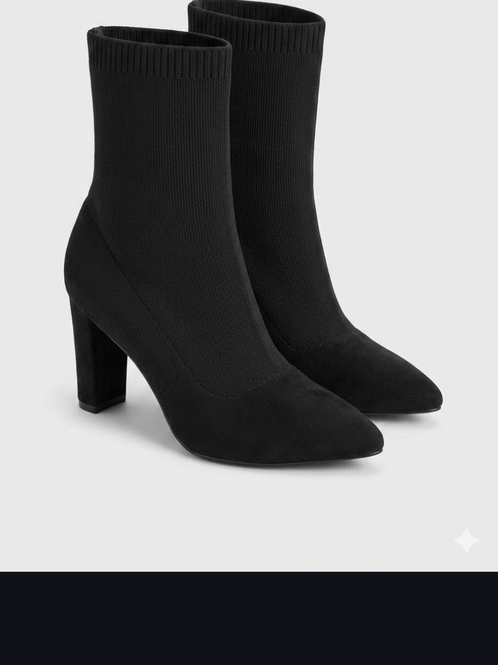 SHEIN Black Pointed Sock Booties with Block Heel